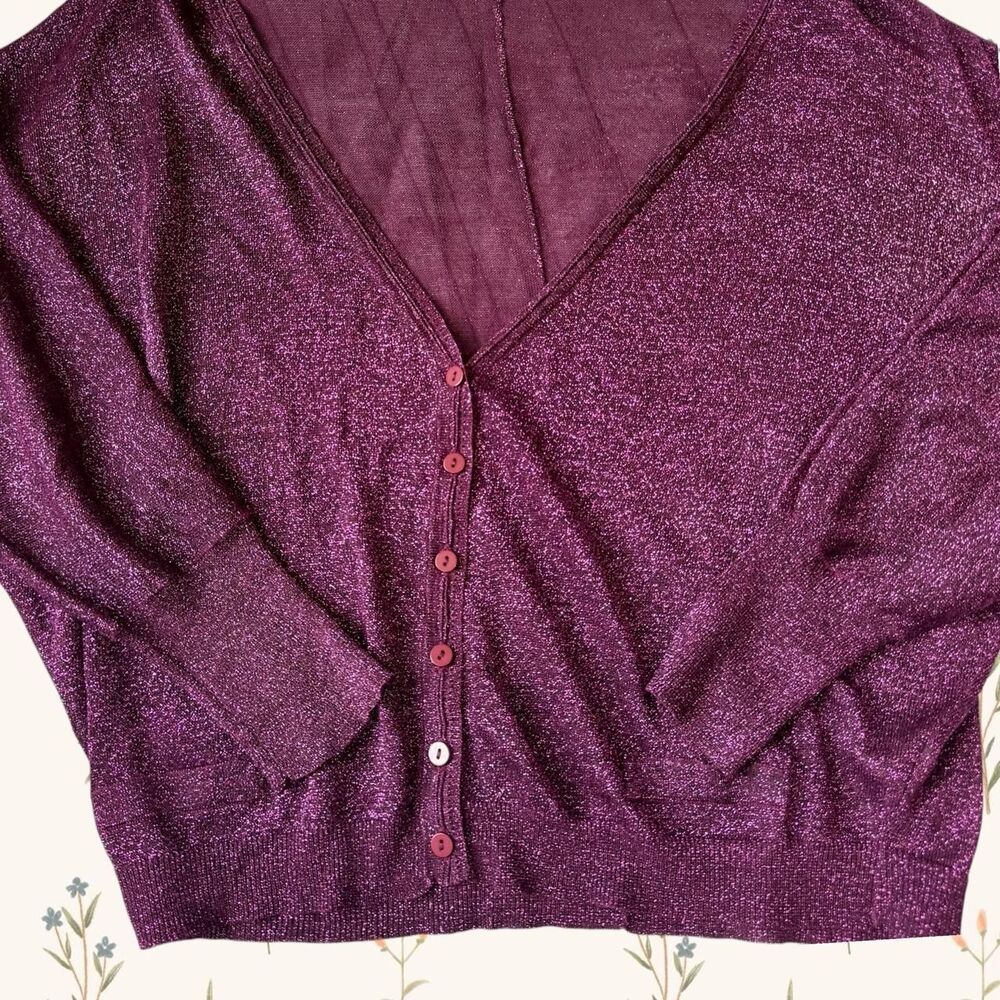 Free People Oversized Dolman Violet Glitter Sparkle Deep V-Neck Cardigan XS